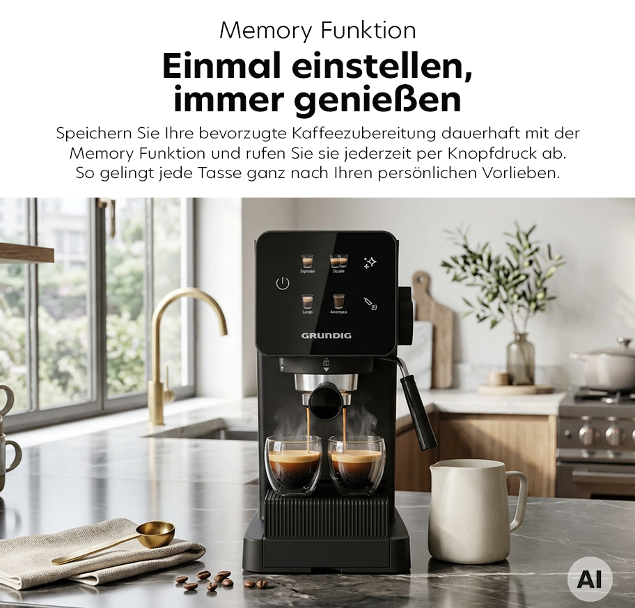 Feature Banner, Drei Ansichten einer schwarzen Kaffeemühle mit digitaler Anzeige und Bohnenbehälter auf Holzoberfläche.