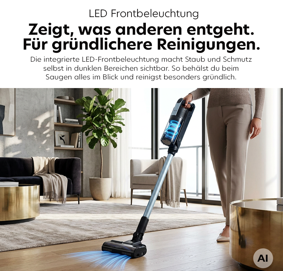 Feature Banner, Wohnzimmer mit großem Wandbildschirm über einem Sideboard, auf dem ein Projektor steht, und einer Person mit Glas in der Hand auf einem Sessel sitzend.